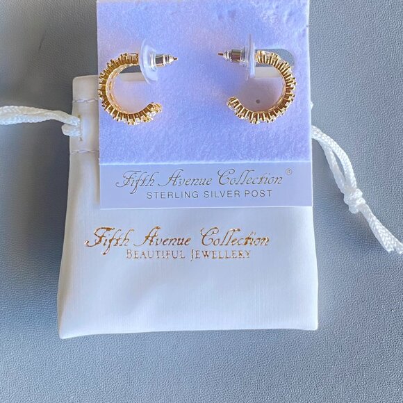 FAC Gold Tone Cubic Zirconia Huggie Hoop Earrings NWT - Picture 6 of 10
